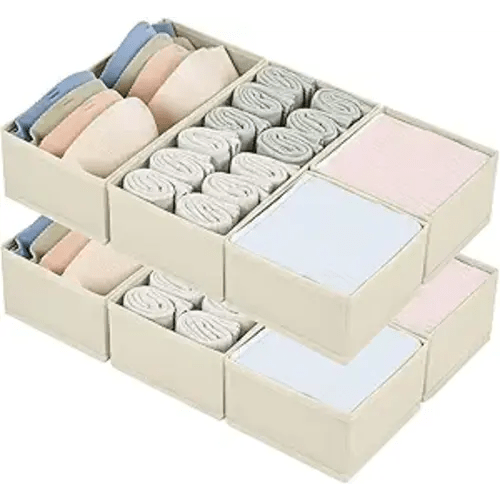 DIMJ Drawer Organizers for Clothing, Set of 8 Fabric Closet Organizers and Storage, Dresser Organizers, Drawer Dividers for Baby Clothes, Socks, Belt, Tie (Beige)