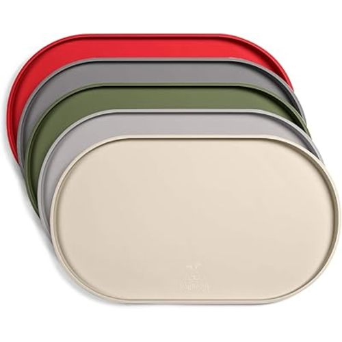 DogBuddy Dog Food Mat - Waterproof Dog Bowl Mat, Silicone Pet Mat for Food and Water Bowls, Nonslip Pet Feeding Mat with Edges, Dogs Food Mats for Floors, Puppy Supplies (XXL: 32" x 19", White Sand)