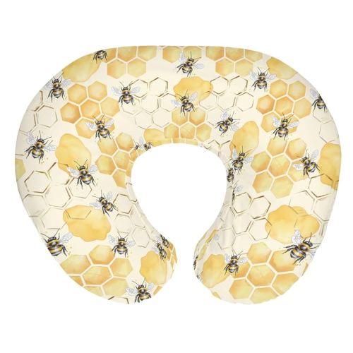 Honeycomb Bees Baby Nursing Pillow Covers for Boy Girl Yellow Bee Honey Nursing Pillow Slipcovers for Breastfeeding Pillows Spring Summer Soft Stretchy Removable Covers for Newborn Infant
