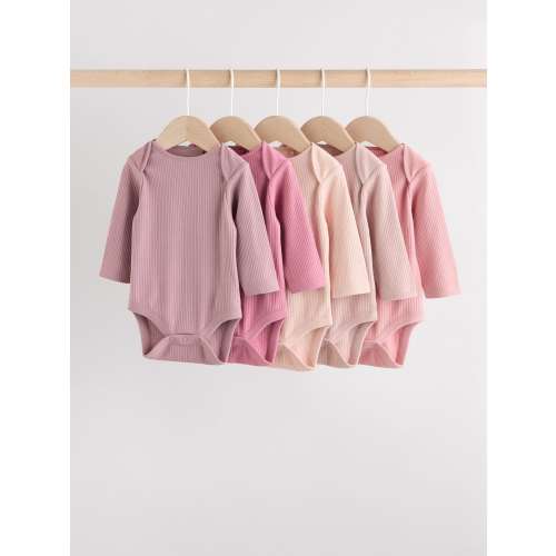 Pink 5 Pack Long Sleeve Baby Bodysuits