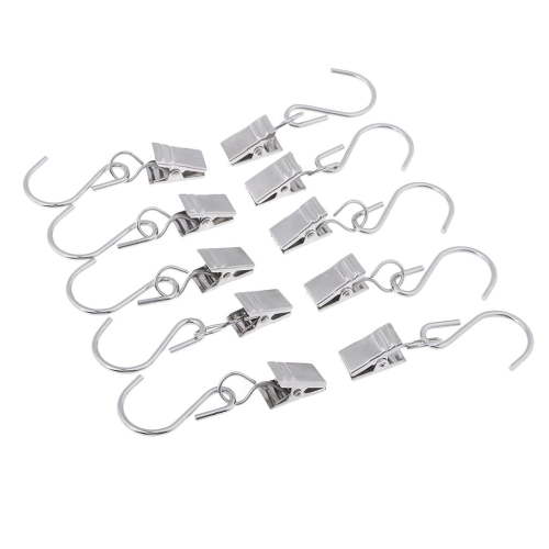 10 Pieces Hanger Clips with S Hook for Hanging, Metal Curtain Clip Pegs Pin / Metal Wire Holder for Rope String Lights, Gutter Hangers for Lights, Curtain Clips Hanging Clamp Hooks Hanger Clips