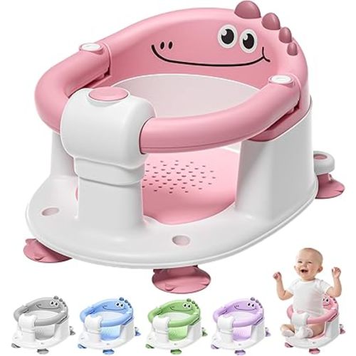 TPN Baby Bath Seat for Babies 6 Months & Up, Non-Slip Toddler Bath Seat with 5 PCS Waterproof Emoji Stickers, Portable Infant Bath Seat for Baby(Pink)