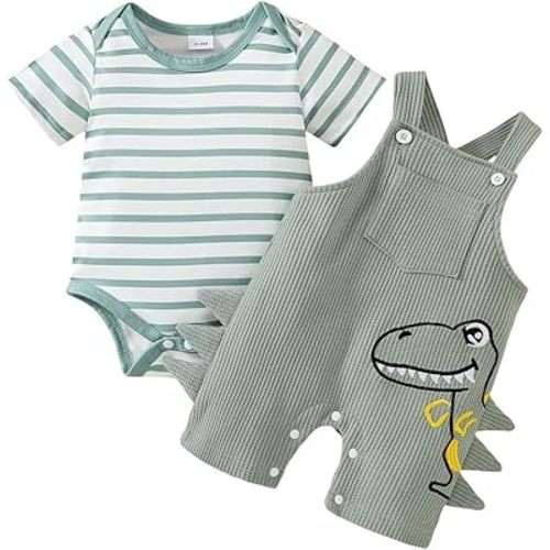 Baby Boy Clothes Infant Boys Summer Outfits Short Sleeve Striped Romper Dinosaur Overall Shorts Set 0-18 Months