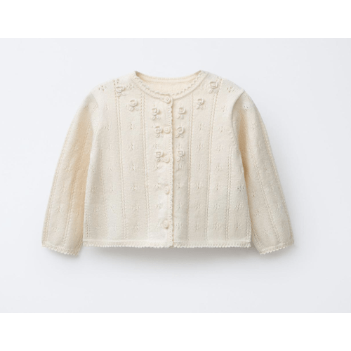 OPENWORK AND EMBROIDERED KNIT CARDIGAN - Ecru | ZARA United States