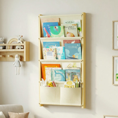 Isabelle & Max™ 4-Tier Wooden Wall Mounted Kids Bookshelf. Child Montessori Floating Bookcase For Nursery & Classroom, Hanging Bookcase Organizer, Kids Rooms, Toddler Book Shelf, Montessori Book Rack, Nursery Shelves, Wood Color | Wayfair