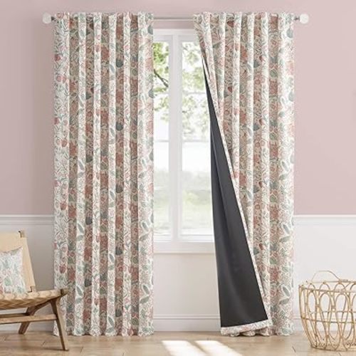 Vangao Pink Nursery Curtains for Girls Room Easter Floral 100% Blackout Curtains 84 Inch Length Farmhouse Drapes for Bedroom Room Darkening Flower Patterned Window Treatment for Kids Set of 2