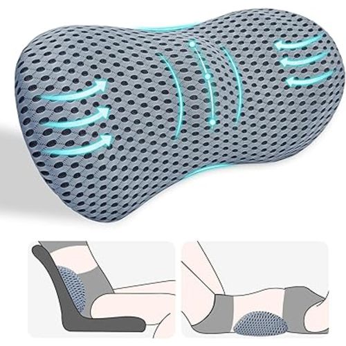 Almohada de apoyo lumbar, almohada de espalda para aliviar el dolor de espalda baja, asiento de automóvil ergonómico aerodinámico, silla de oficina, sillón reclinable y cama (gris)