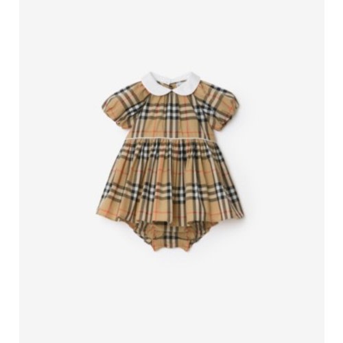 Check Cotton Dress with Bloomers in Sand beige - Children | Burberry® Official