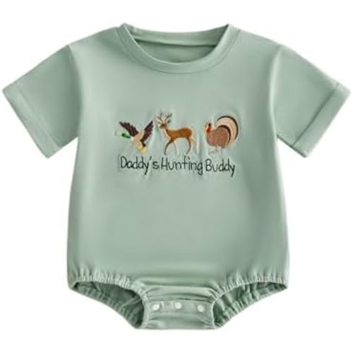 Baby Boy Summer Clothes Mallard Duck Embroidery Newborn Bubble Romper Short Sleeve Bodysuit Infant Hunting Clothing