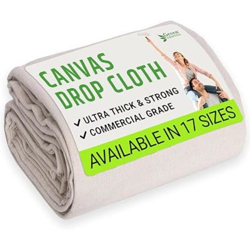 GREEN LIFESTYLE All Purpose Canvas Drop Cloths - Drop Cloth for Painting, Floor Cover, Heavy Duty Protection for Furniture & Surfaces, Reusable Painters Canvas Tarp for Renovation & Home (5x20)