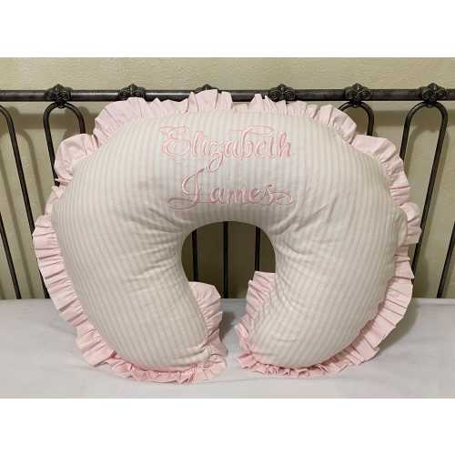 Pink Ticking Stripe Nursing Pillow Cover with Ruffle, Baby Girl Nursing Pillow Cover, Breastfeeding Pillow Cover