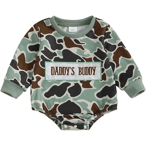 KKCVMOMOQ Baby Boy Hunting Outfit Newborn Daddys Hunting Buddy Mallard Duck Sweatshirt Bubble Romper Onesie Baby Fall Clothes (Daddys Buddy-Army Green, 0-3 Months)