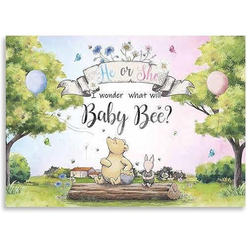 Classic Bear Baby Shower Backdrops Banner Party Supplies Decorations 7x5ft, Blue or Pink Balloon Gender Reveal Photography Backdrop Decor Props What Will Baby Be Boy or Girl He or She