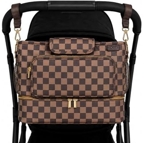 Jooni Universal 2-in-1 Stroller Caddy Organizer and Crossbody Diaper Bag (Checkered Cocoa)