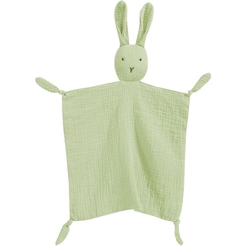 Organic Cotton Muslin Lovey Blanket, Organic Cotton Muslin Bunny Security Blanket Soft & Breathable Lovie Baby Gifts for Boys and Girls