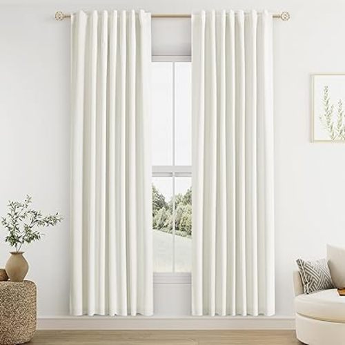 Guken Ivory Linen Blackout Curtains 78 Inch Length 2 Panels Set for Living Room Bedroom Back Tab Thermal Insulated 100% Black Out Linen Drapes Room Darkening Window Curtains 78 Inches Long
