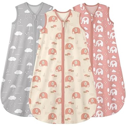 Yoofoss Baby Sleep Sack 6-12 Months Wearable Blanket for Babies 100% Organic Cotton 2-Way Zipper TOG 0.5 Toddler Sleeping Sack 3 Pack, Comfy Lightweight Sleep Sacks