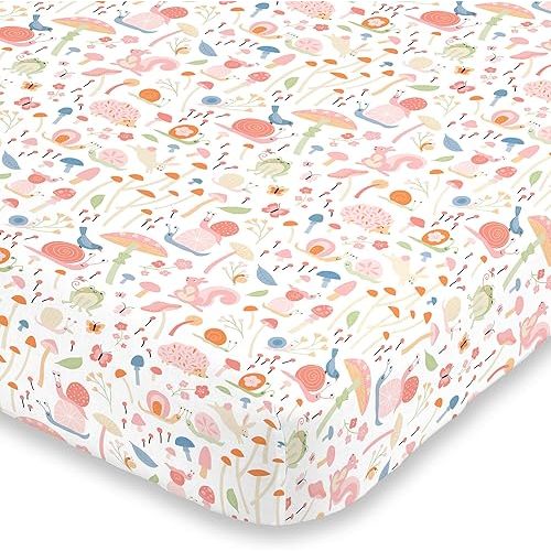 NoJo Spring Garden Pink, Green, Orange & Ivory Super Soft Mini Crib Sheet, Pink, Green, Orange, Ivory