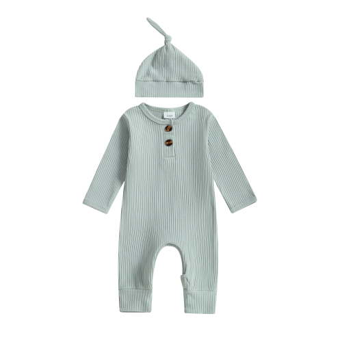 BemeyourBBs Preemie Newborn Going Home Outfit Baby Boy Girl Ribbed Knit Romper Hat Set Long Sleeve Button One Piece Jumpsuit Spring Fall Winter Sleepers Clothes