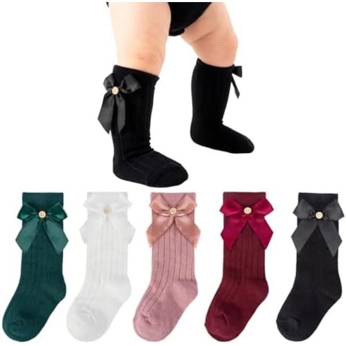 Baby Knee High Socks Girls Newborn Infants Toddler Cotton Cute Big Bow Button Tube Socks Long Stockings Dress Sock