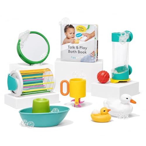 LOVEVERY, The Bath Set, 9-Piece Bath Toys with Play Guide, Early Development for 9+ Months