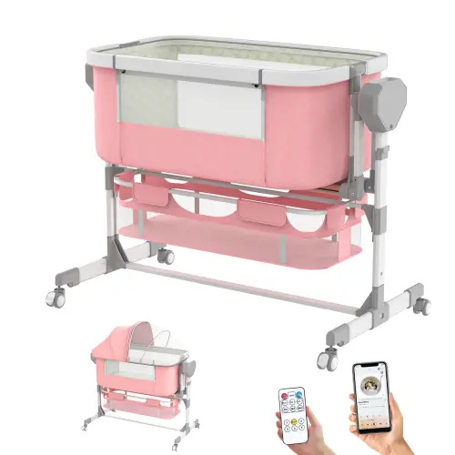 Rocking Bassinet for Baby, Electric Bassinet Automatic 5 Rocking Motion Bassinet Bedside Sleeper for Newborn, Auto Rolling Baby Cradle 6 Height Adjustable with 4 Lullabies, Wheels, Storage - TikTok Shop