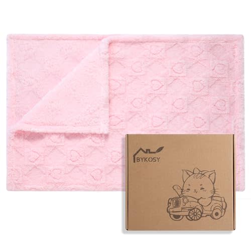 BYKOSY Ultra Soft Fleece Baby Blanket,Swaddle & Receiving Blankets for Newborn Infant, Lightweight Breathable Nursery Nap Blanket for Crib Stroller, for Girls Heart Checkered 30"x40" Light Pink