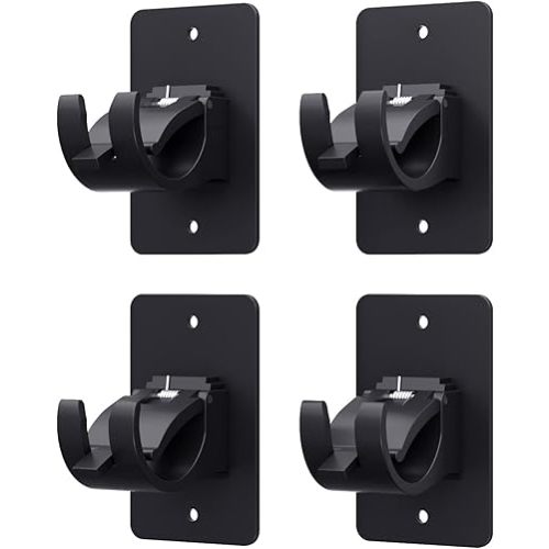 4 Pieces Self Adhesive Curtain Rod Bracket, Universal Plastic Curtain Rod Holders, No Drill Curtain Rod Brackets Curtain Rod Hooks for Bathroom, Bedroom, Livingroom, Kitchen (Black)