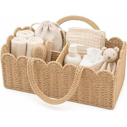 AceList Scalloped Diaper Caddy Organizer with Removable Divider, Natural