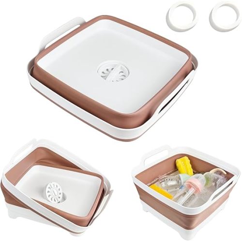 Collapsible Wash Basin for Baby Bottles - 2.4 Gallons Portable Wash Bin for RV Camping Sink, Space-Saving Dish Tub (Gray)