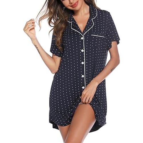 Anjue Short Sleeve Button Down Pajama Nightgowns for Women S-XXL