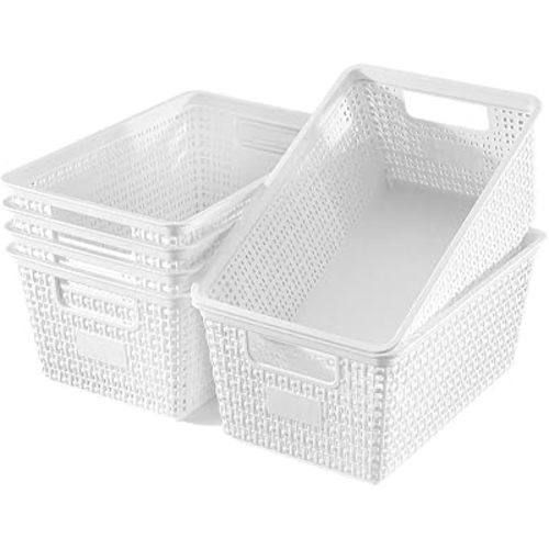 Plastic Storage Baskets For Organizing, 6 Pack Organization and Storage Containers, Storage Baskets for Shelves Drawers Desktop Closet Playroom Classroom Office, White