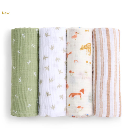 aden + anais sage woodland essentials cotton muslin swaddles 4 pack