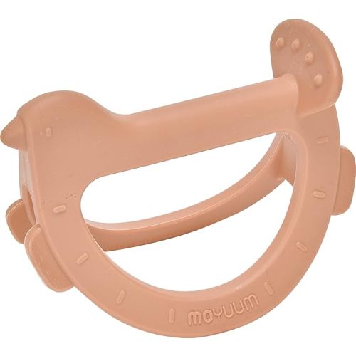 Moyuum Silicone Elephant Grip Hand Teether Toy | Made in Korea, Provides Teething Relief, Wearable Teether is Easy to Hold, Drop Resistant with Adjustable Wrist Strap, Babies 3+ Months, Natural