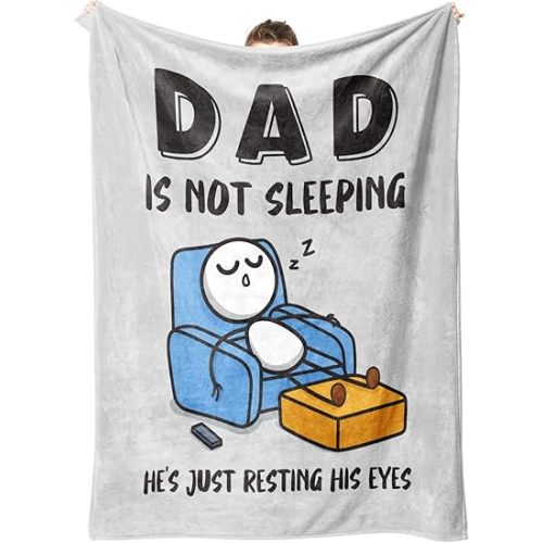 Funny Birthday Gifts for Dad Husband, Dad is Not Sleeping Blanket, Dads Gifts from Daughter Son, Super Soft Throws Blanket for Couch and Napping, 60" x 50" (Gray)