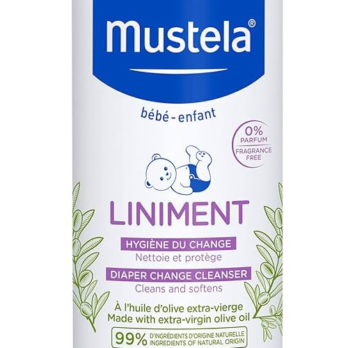 Mustela Liniment - No-Rinse Baby Cleanser for Diaper Change - with Extra Virgin Olive Oil - Fragrance-Free - 13.52 fl. Oz