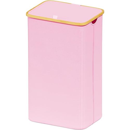 SUOCO Laundry Hamper with Lid, 29 Gal (110L) Clothes Basket with Bamboo Handles, Large Foldable Laundry Hamper for Bedroom, Bathroom, Dorm, Laundry Room - Pink
