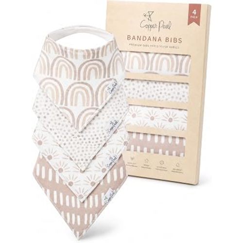 Copper Pearl Baby Bibs 4 Pack, Bandana Drool Bibs for Baby Girl & Boy, Soft Cotton Bibs for Drooling and Teething