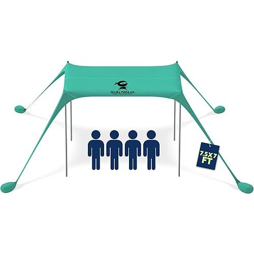 SUN NINJA Beach Tent Sun Shelter UPF50+ - Easy Pop Up Beach Canopy 7.5 x 7