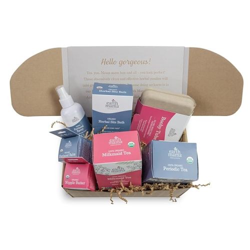 Earth Mama Postpartum Essentials Recovery Gift Set for Mom| Organic Self Care Gifts for Mom, Nipple Butter, Perineal Spray & Balm, Sitz Bath, Milkmaid & Periodic Tea and Booby Tubes, 7-Piece Set