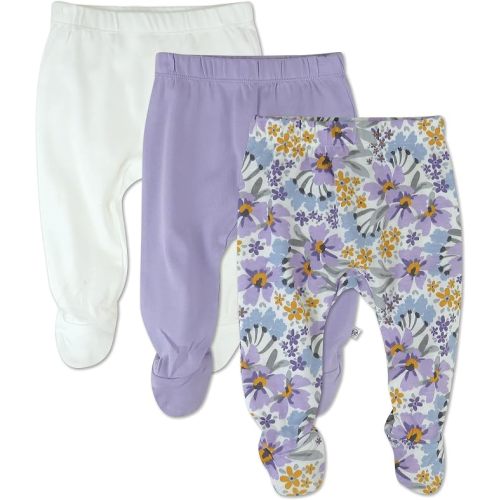 HonestBaby Baby 3-Pack Footed Pants Roomy Fit Pull on Bottoms 100% Organic Cotton for Infant Baby Boys, Girls, Unisex