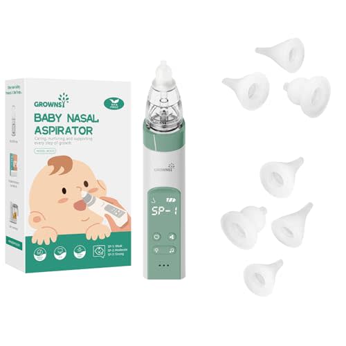 Baby Nasal Aspirator Green with 7 Food-Grade Silicone Replacement Nozzles, Nose Sucker for Baby, Automatic Nose Sucker for Infants, Rechargeable, with Music & Light Soothing Function
