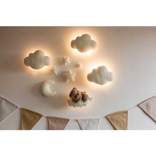 Wall Soft decor nursery light set , Handmade Bouclé Wall Decor with Teddy Bear, Moon, Clouds, and Stars