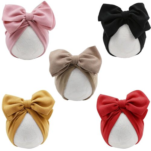 DRESHOW BQUBO 5 PCS Baby Cotton Hats Big Bow Knotted Headwrap Turban Baby Infant Beanie Baby Girl Soft Toddler Cap for Winter