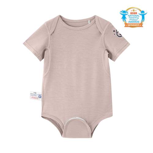 ClimaCuddle® Baby Bodysuit Short Sleeve - Merino Wool & Rayon From Bamboo- Dusty Pink