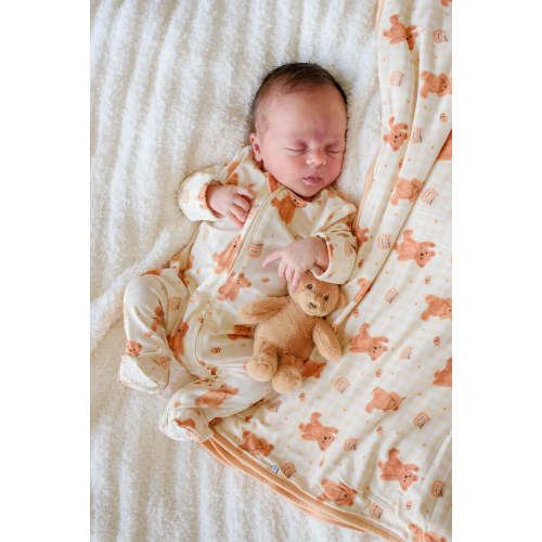 Bamboo Zipper Footie in Honey Bear | Caden Lane