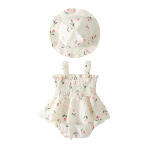 TULIP Smocked Romper with Sun Hat - Hazel & Bo
