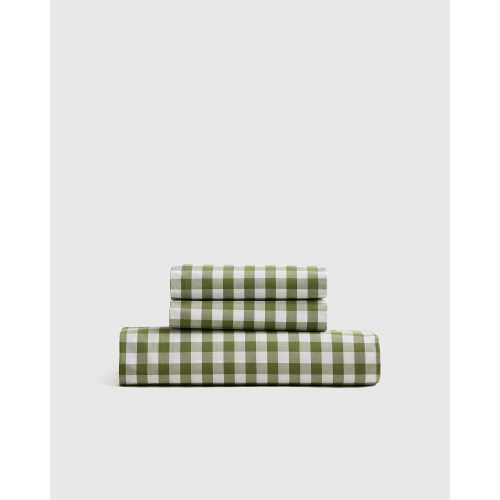 Classic Organic Percale Gingham Fitted Sheet Set  in Olive