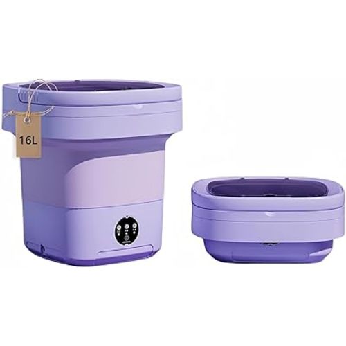 Portable Washing Machine, Mini Washer,16L Upgraded Large Capacity Foldable Washer.Deep Cleaning of Underwear, Baby Clothes and Other Small Clothes.Suitable for Apartments, Dormitories, Hotels.(Purple)