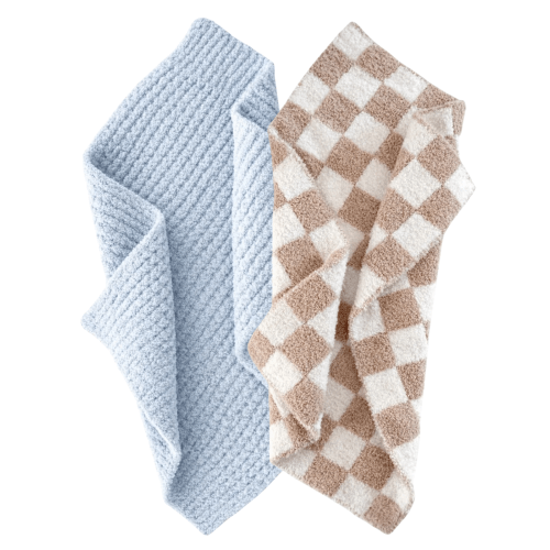 2-Pack Phufy® Bliss Mini Blanket, Baby Blue Waffle/Cocoa Checkerboard – SpearmintLOVE